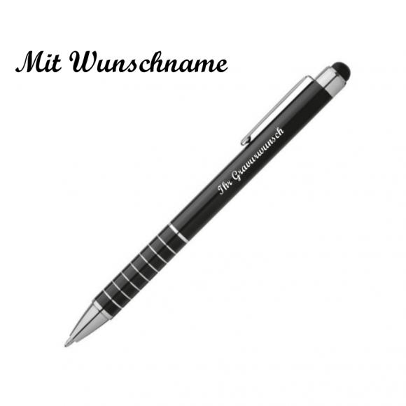 10 Touchpen Kugelschreiber mit Namensgravur - aus Metall - Farbe: schwarz