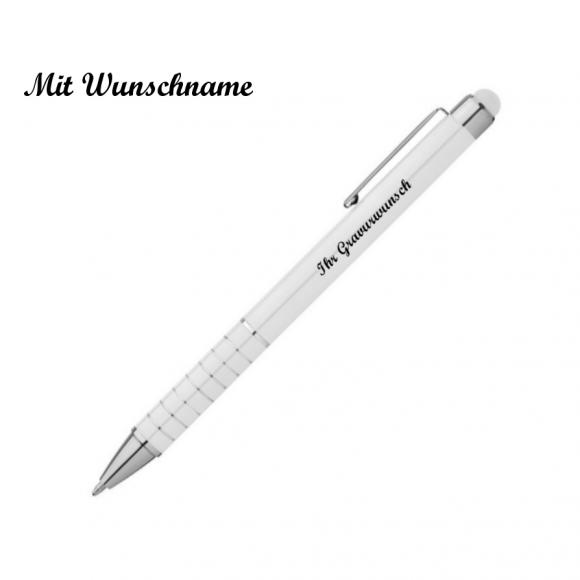 10 Touchpen Kugelschreiber mit Namensgravur - aus Metall - Farbe: weiss