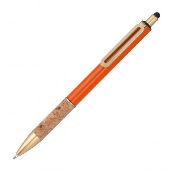 10 Touchpen Metall-Kugelschreiber mit Gravur / mit Korkgriffzone / Farbe: orange