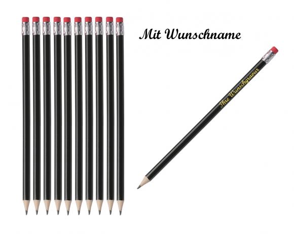 100 Bleistifte mit Radierer - HB - Farbe: lackiert schwarz - mit Namensgravur