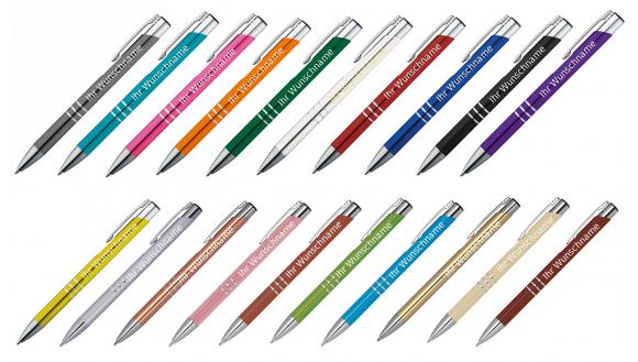 100 Kugelschreiber aus Metall / mit Gravur / 20 verschiedene Farben