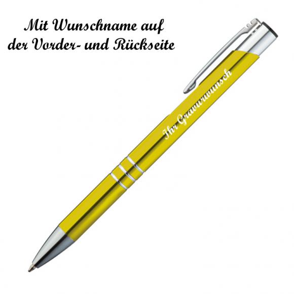 100 Kugelschreiber aus Metall mit beidseitige Namensgravur - Farbe: gelb