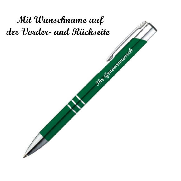100 Kugelschreiber aus Metall mit beidseitige Namensgravur - Farbe: grün