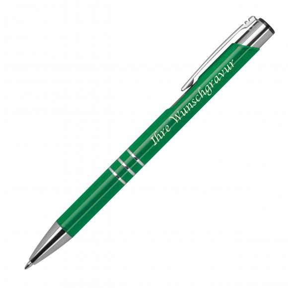 100 Kugelschreiber aus Metall mit Gravur / vollfarbig lackiert / grün (matt)