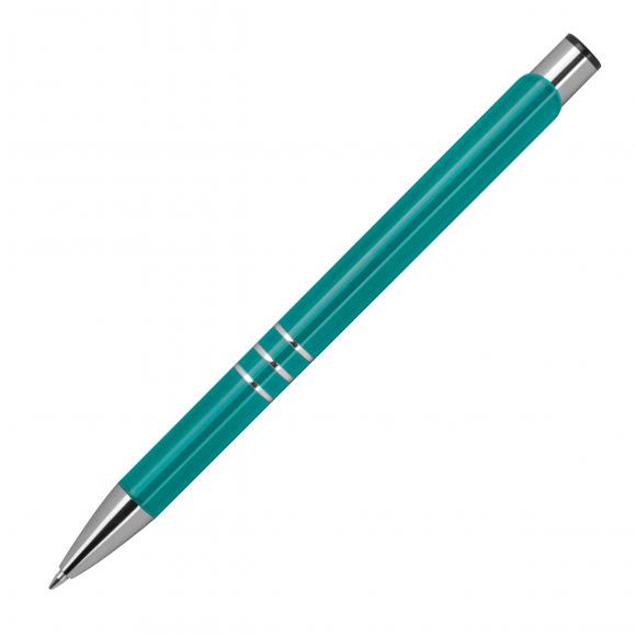 100 Kugelschreiber aus Metall mit Gravur / vollfarbig lackiert / türkis (matt)