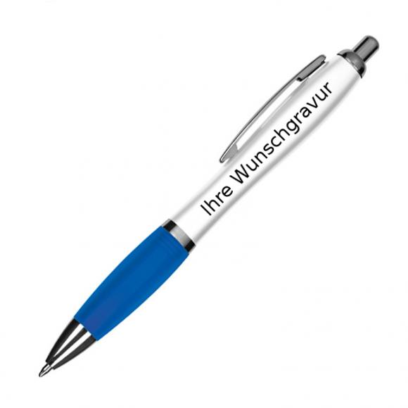 100 Kugelschreiber mit Gravur / aus Kunststoff / Farbe: weiß-blau