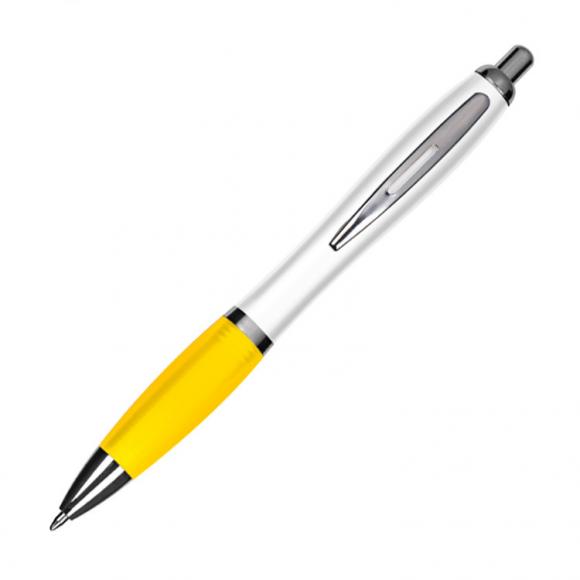 100 Kugelschreiber mit Gravur / aus Kunststoff / Farbe: weiß-gelb
