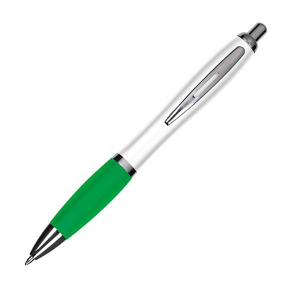 100 Kugelschreiber mit Gravur / aus Kunststoff / Farbe: weiß-grün