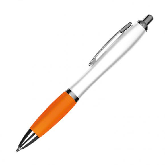 100 Kugelschreiber mit Gravur / aus Kunststoff / Farbe: weiß-orange