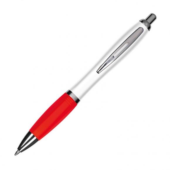 100 Kugelschreiber mit Gravur / aus Kunststoff / Farbe: weiß-rot