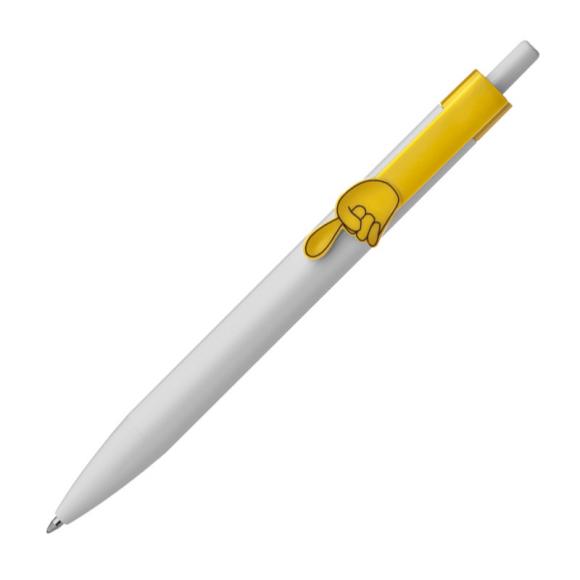 100x Druckkugelschreiber mit Gravur / "Fingerzeig" / Clipfarbe: gelb