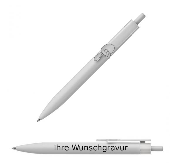 100x Druckkugelschreiber mit Gravur / "Fingerzeig" / Clipfarbe: weiß