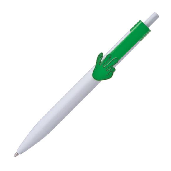 100x Druckkugelschreiber mit Gravur / "Hände" / Clipfarbe: grün