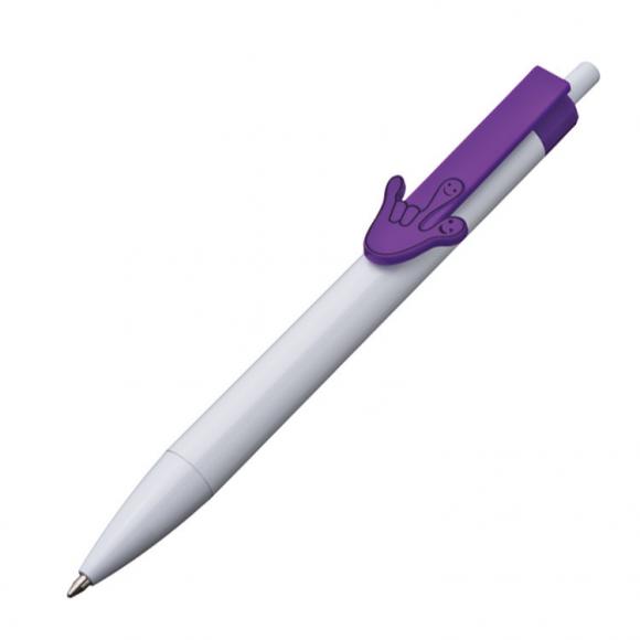 100x Druckkugelschreiber mit Gravur / "Hände" / Clipfarbe: lila