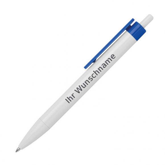 100x Druckkugelschreiber mit Gravur / Farbe: weiß-blau