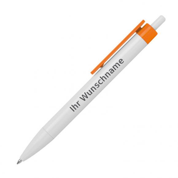 100x Druckkugelschreiber mit Gravur / Farbe: weiß-orange