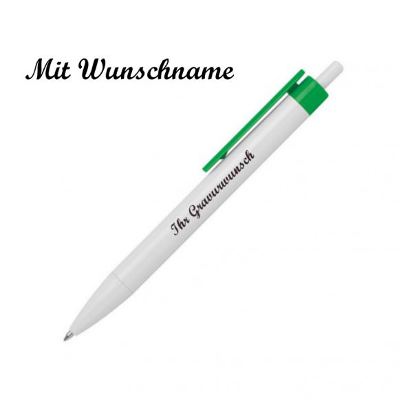100x Druckkugelschreiber mit Namensgravur - Farbe: weiß-grün