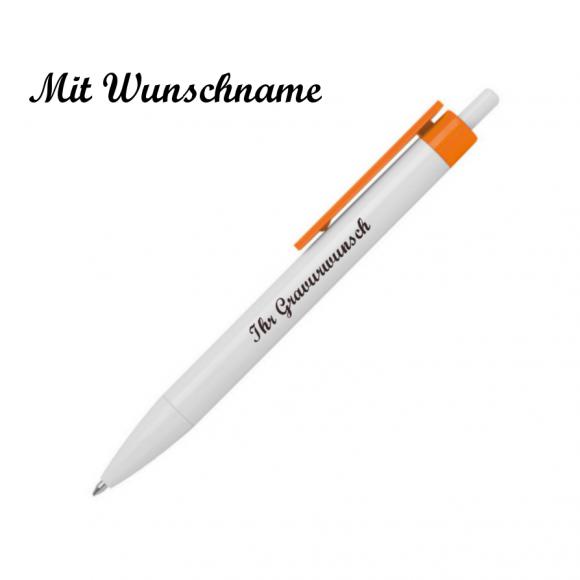 100x Druckkugelschreiber mit Namensgravur - Farbe: weiß-orange