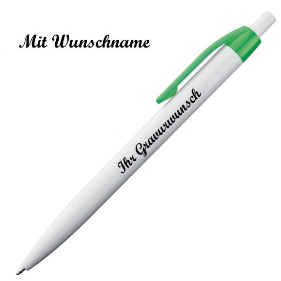 100x Kugelschreiber mit Namensgravur - Clipfarbe: grün