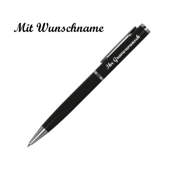 10x Drehbarer Metall Kugelschreiber mit Namensgravur - mit Velouretui - schwarz
