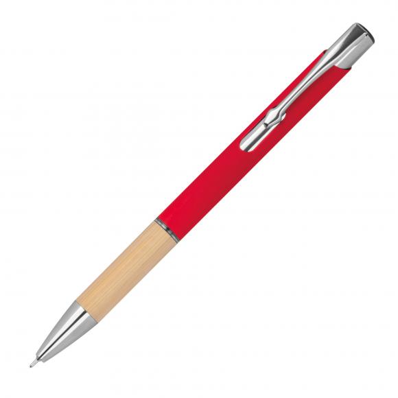 10x Gelschreiber aus Metall und Bambus-Holz mit Gravur / Farbe: rot