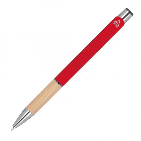10x Gelschreiber aus Metall und Bambus-Holz mit Gravur / Farbe: rot