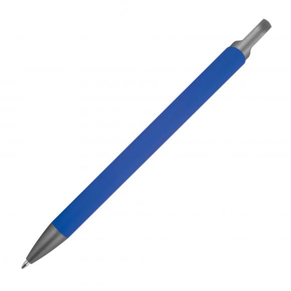 10x Gummierter Soft Touch Gel Kugelschreiber aus Metall mit Gravur / blau