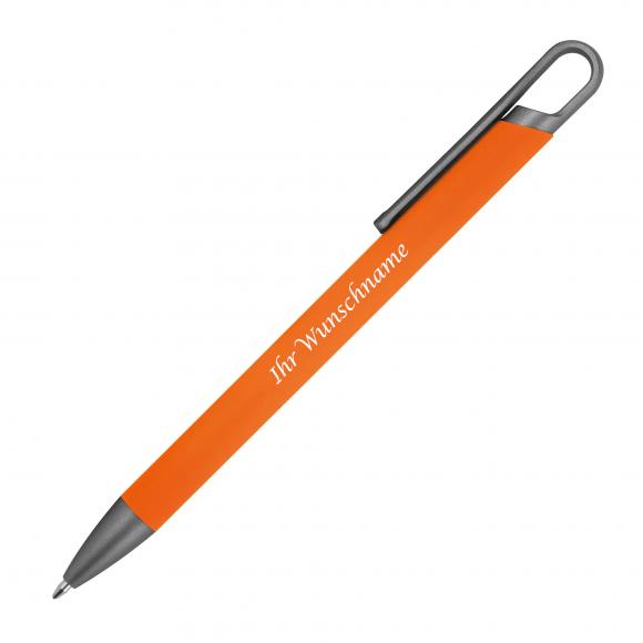 10x Gummierter Soft Touch Gel Kugelschreiber aus Metall mit Gravur / orange
