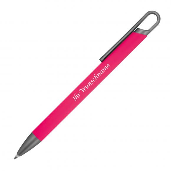10x Gummierter Soft Touch Gel Kugelschreiber aus Metall mit Gravur / pink