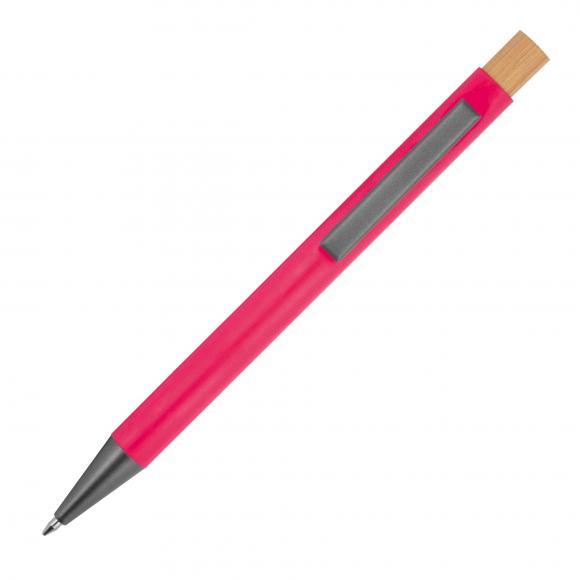 10x Kugelschreiber mit Gravur / aus recyceltem Alu mit Bambusdrücker / pink