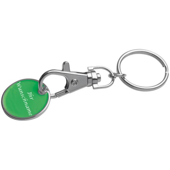 10x Metall Schlüsselanhänger mit Gravur / mit Einkaufschip / Farbe: grün