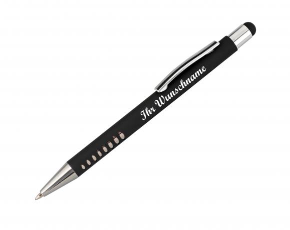 10x Softtouch-Touchpen-Kugelschreiber aus Metall mit Namensgravur - schwarz