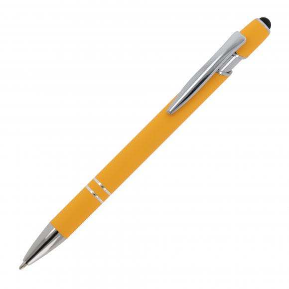10x Touchpen Kugelschreiber mit Namensgravur - aus Metall - Soft-Touch - gelb