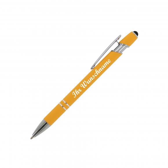 10x Touchpen Kugelschreiber mit Namensgravur - aus Metall - Soft-Touch - gelb