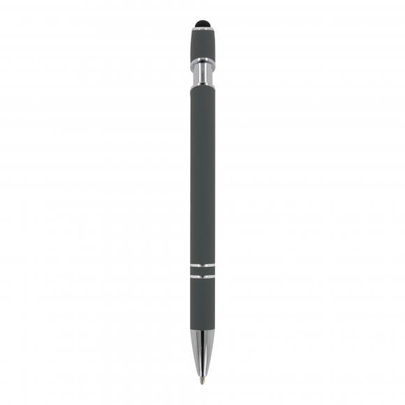 10x Touchpen Kugelschreiber mit Namensgravur - aus Metall - Soft-Touch - grau