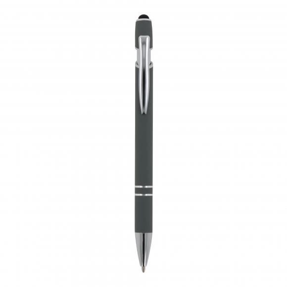 10x Touchpen Kugelschreiber mit Namensgravur - aus Metall - Soft-Touch - grau