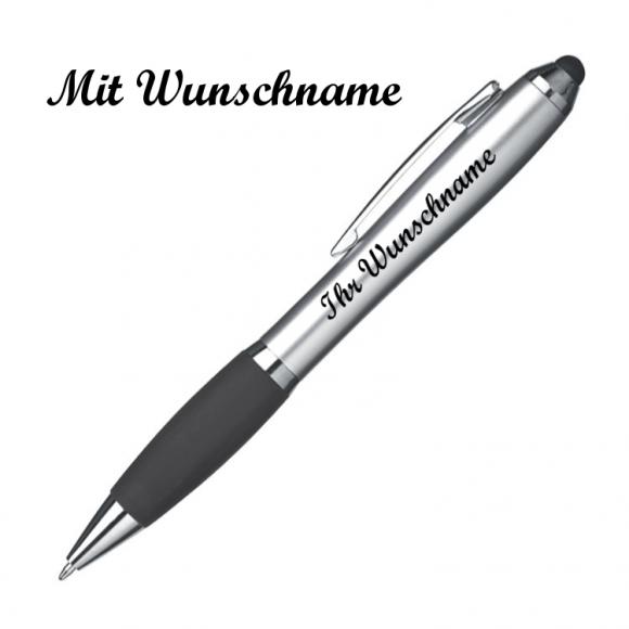 10x Touchpen Kugelschreiber mit Namensgravur - Farbe: silber-schwarz