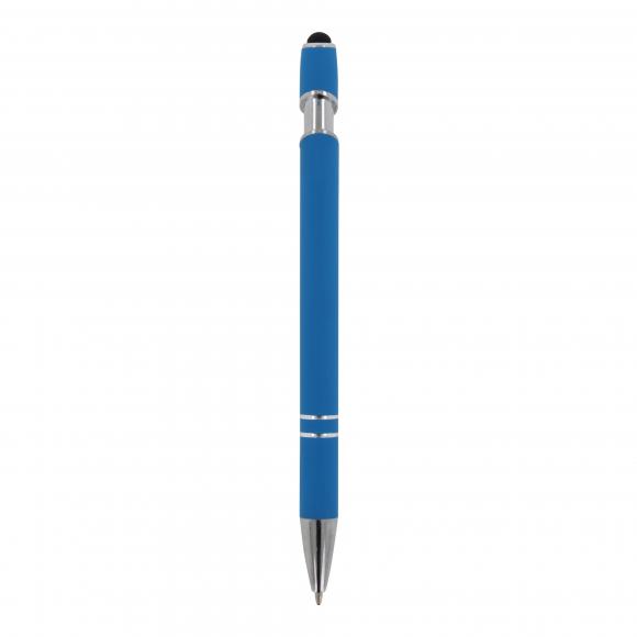 10x Touchpen Kugelschreiber mit Namensgravur -aus Metall - Soft-Touch - hellblau