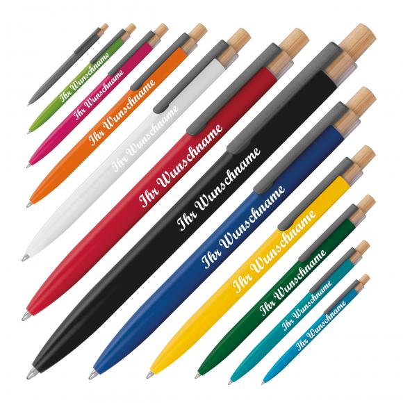 12 Kugelschreiber aus recyceltem Aluminium mit Namensgravur - 12 Farben