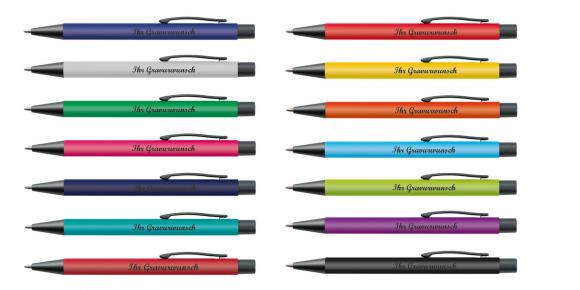 14 Kugelschreiber mit Namensgravur - mit Clip aus Metall- 14 verschiedene Farben