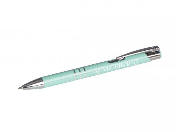 15 Kugelschreiber mit Gravur "Viel Glück" / aus Metall / 15 verschiedene Farben