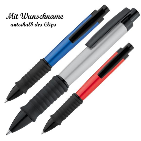 15 Kugelschreiber mit Namensgravur - aus Aluminium -je 5x metallic grau,blau,rot