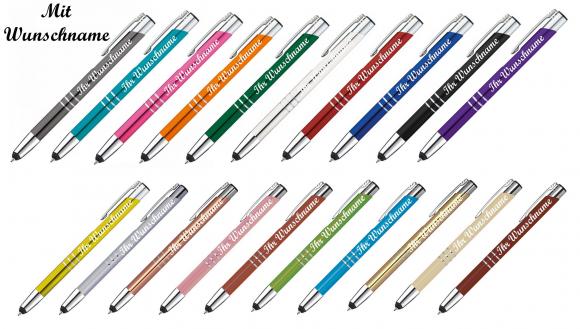 20 Touchpen Kugelschreiber aus Metall mit Namensgravur - 20 verschiedene Farben