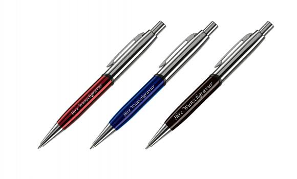3x Hochglanz Metallkugelschreiber mit Gravur / mit verchromte Teile / 3 Farben
