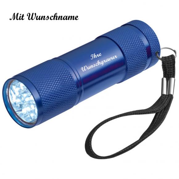 3x LED Alu Taschenlampe mit Namensgravur - mit 9 LED - je 1x schwarz, blau,rot