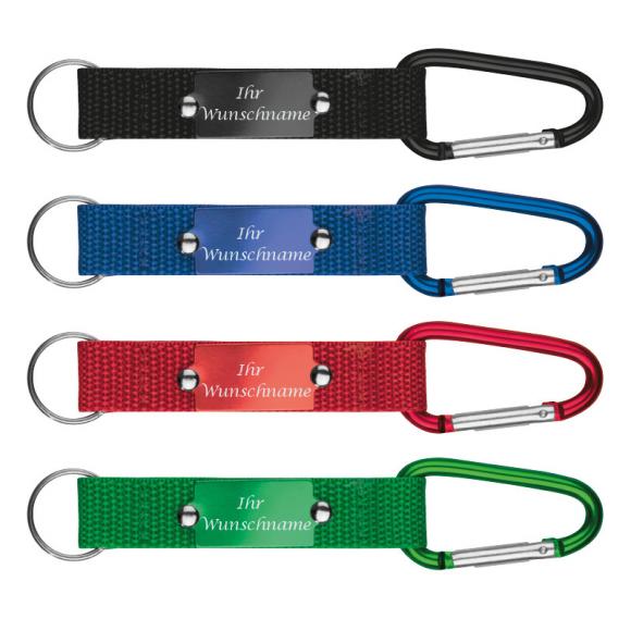 4x Schlüsselanhänger mit Gravur / mit Karabiner / je 1x schwarz,blau,rot,grün