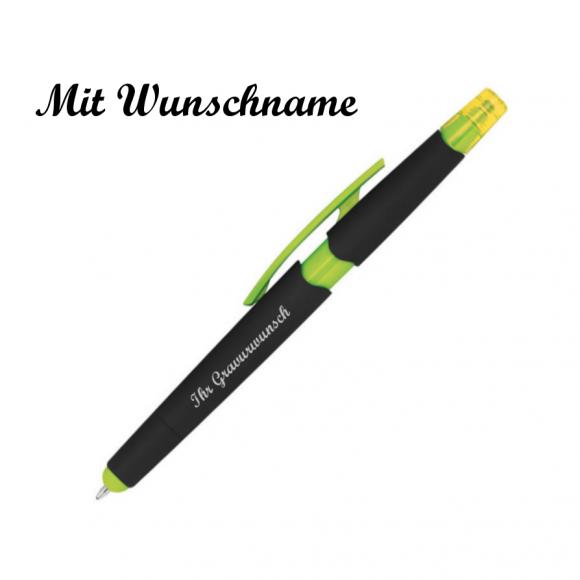 5 Touchpen Kugelschreiber mit Namensgravur - mit Textmarker - Farbe: apfelgrün