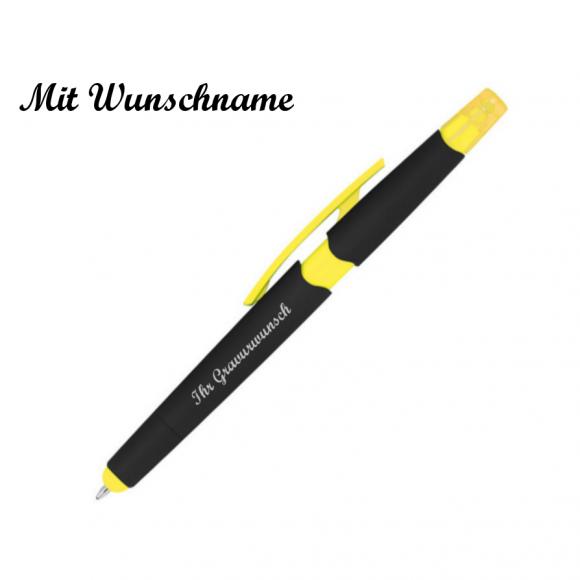 5 Touchpen Kugelschreiber mit Namensgravur - mit Textmarker - Farbe: gelb