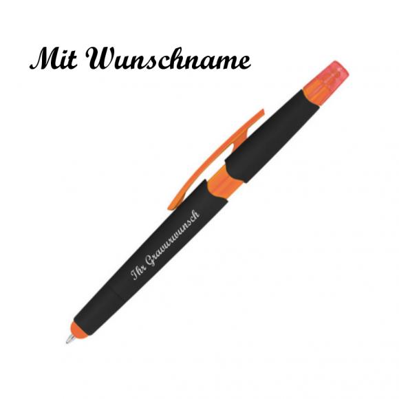 5 Touchpen Kugelschreiber mit Namensgravur - mit Textmarker - Farbe: orange
