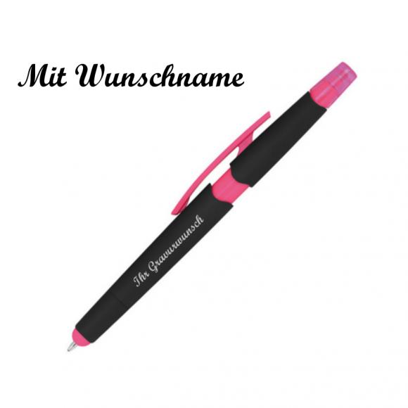 5 Touchpen Kugelschreiber mit Namensgravur - mit Textmarker - Farbe: pink